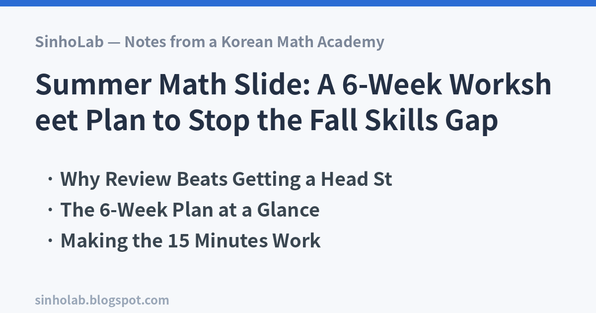 Summer Math Slide: A 6-Week Worksheet Plan to Stop the Fall Skills Gap