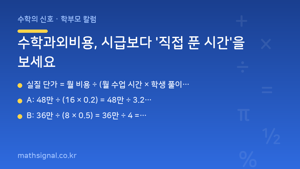 수학과외비용, 시급보다 '직접 푼 시간'을 보세요